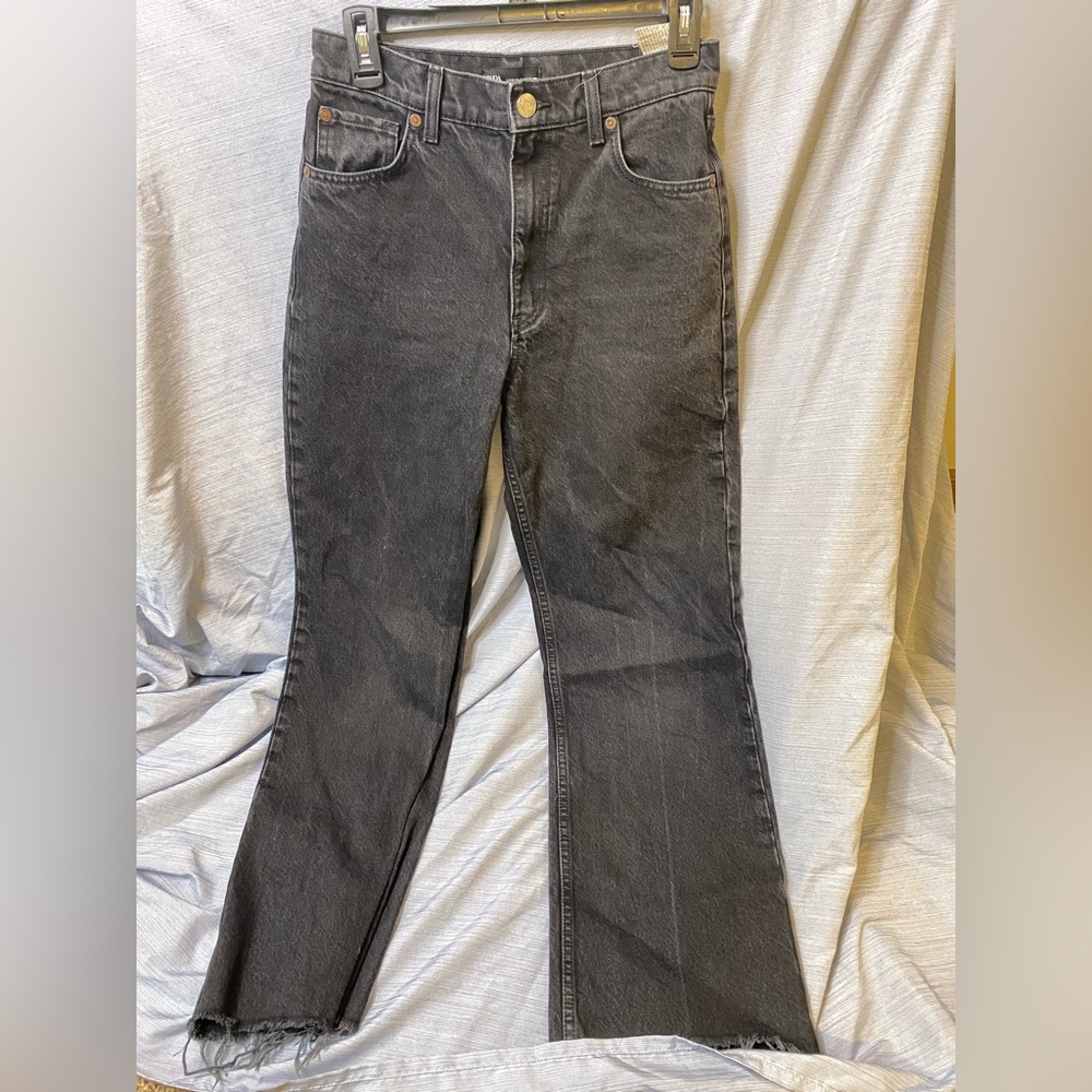 Zara Jeans Womens 6 Black Wide Leg Pants High Rise Denim Cotton